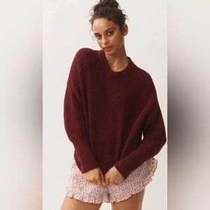 Pilcro Wine Red Waffle Knit Sweater Size XS $158